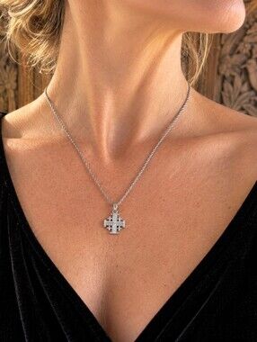 Vintage Sterling Silver Cross Jerusalem 925 Cross Necklace 18" Chain - Holy Land